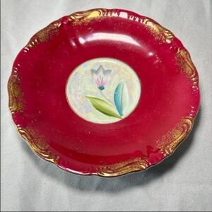 Royal Sealy China Japan Saucer Burgundy/Gold Iridescent Vintage
